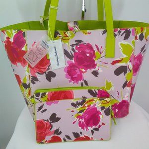 New Tommy Bahama Tote Reversible Floral Green with Tablet Case